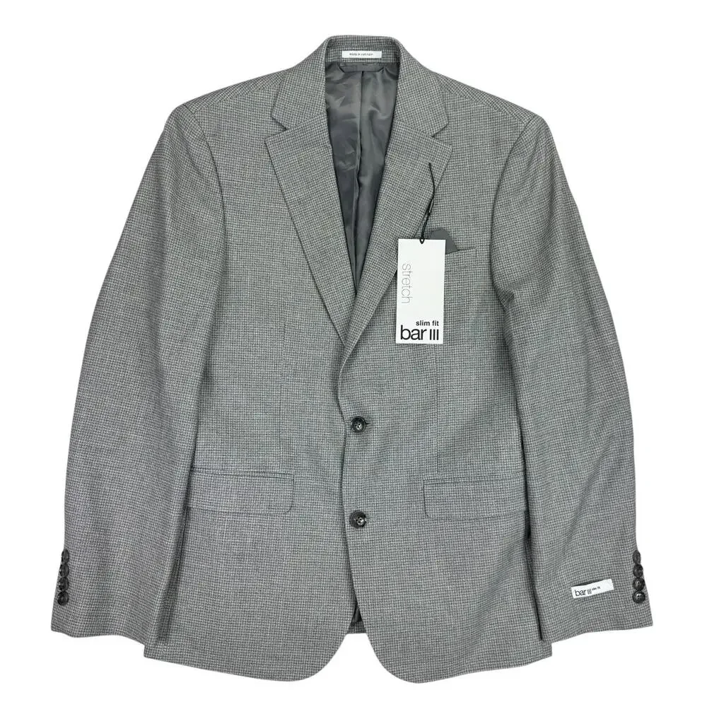 Bar III Mens Slim Fit Stretch Houndstooth Sport Coat Gray 36S